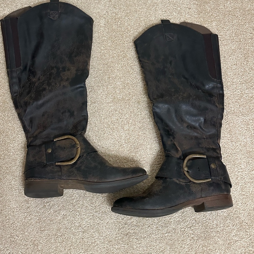 Black and Brown Knee-High Boots